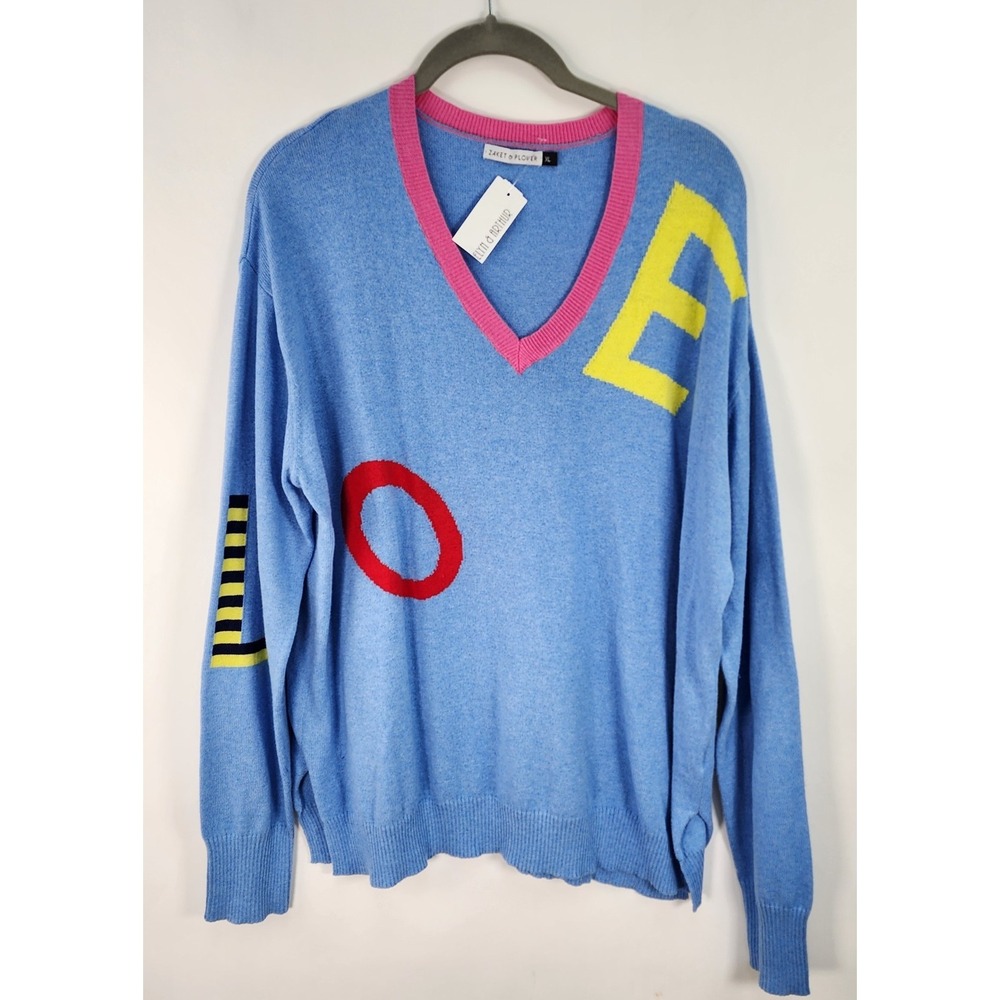 Zaket & Plover Love Yourself Sweater Women's XL Chambray Blue Cashmere Blend